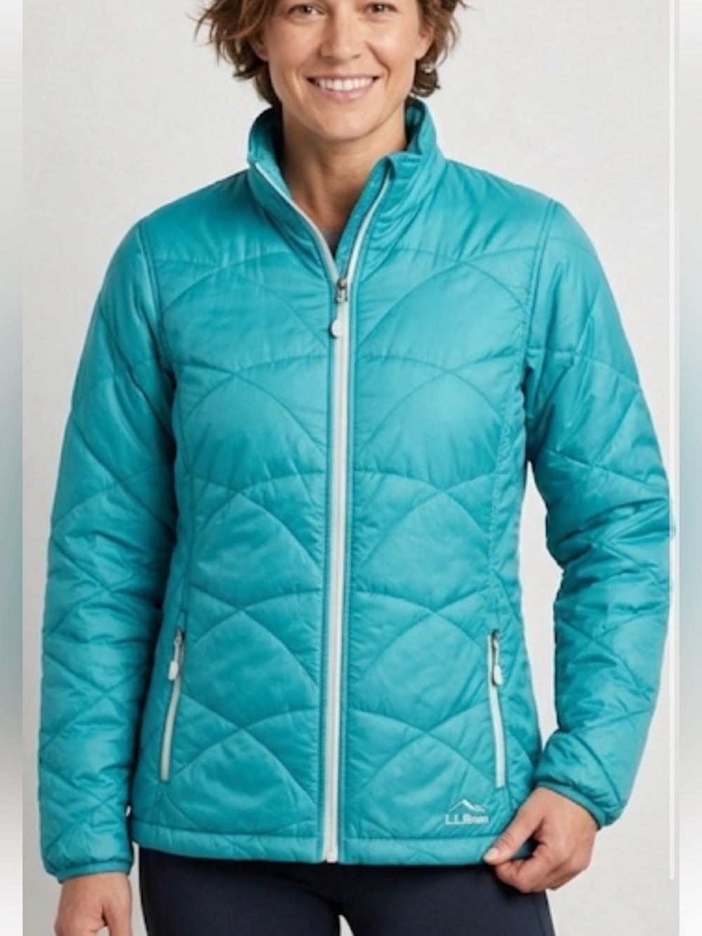 L.L.Bean PrimaLoft Packable Puffer Jacket Teal Full Zip Nylon Women’s Large